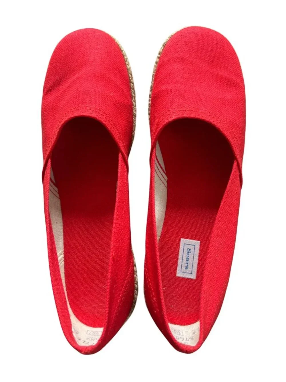 VTG SEARS Slip On Platform Wedge Espadrilles in Cherry Tomato 60s 70s SZ 8.5